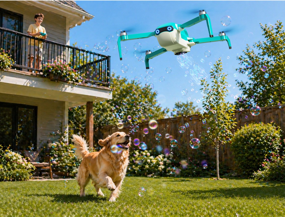 Dog chasing bubbles with HS320 bubble drone in backyard.jpg