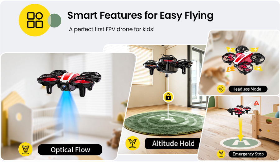 HS210P smart features for easy flying with optical flow and headless mode