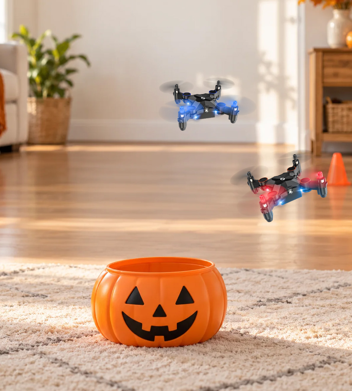 Pumpkin-themed indoor precision landing course