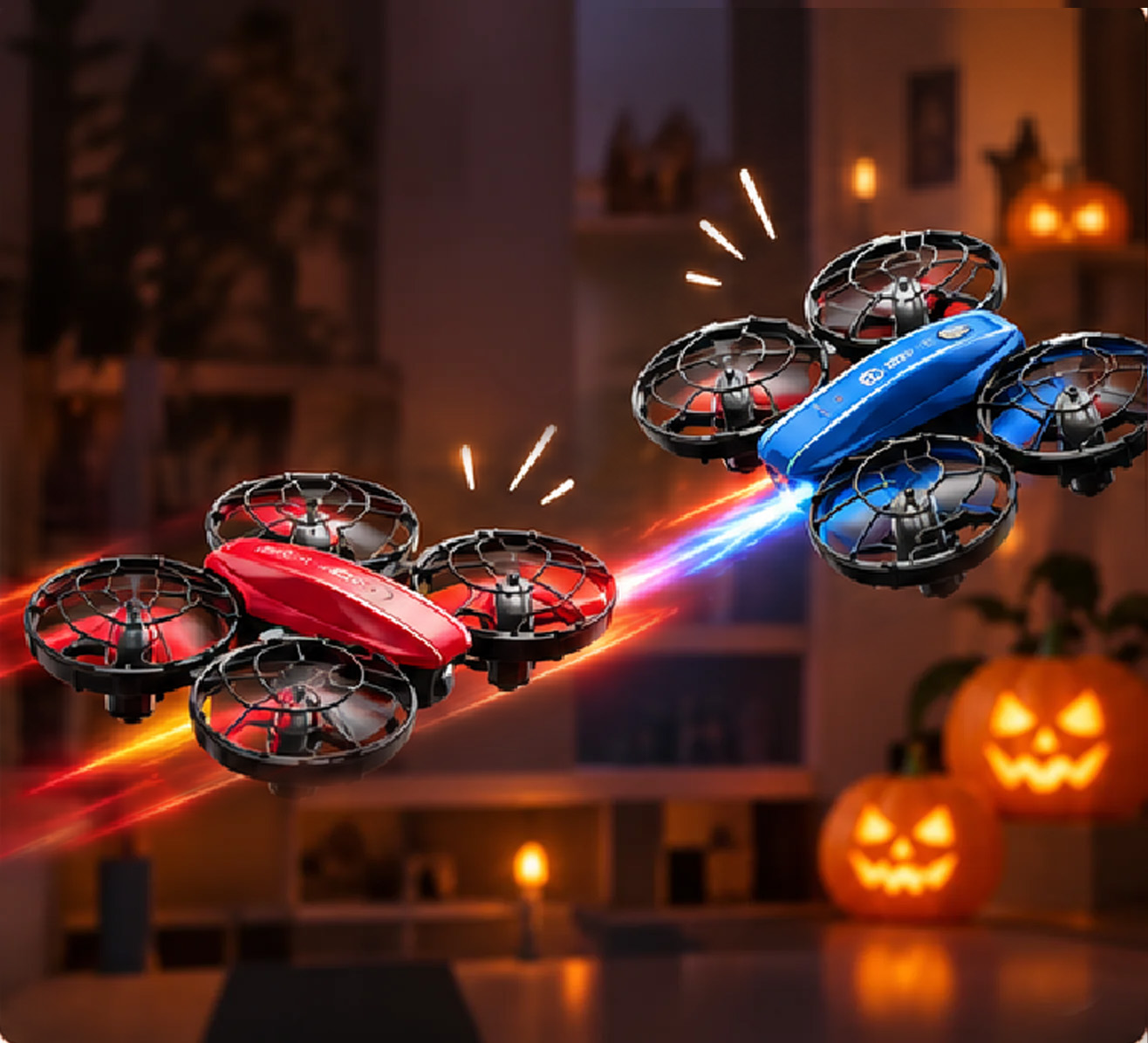 Halloween arena prepared for a two-player monster drone battle