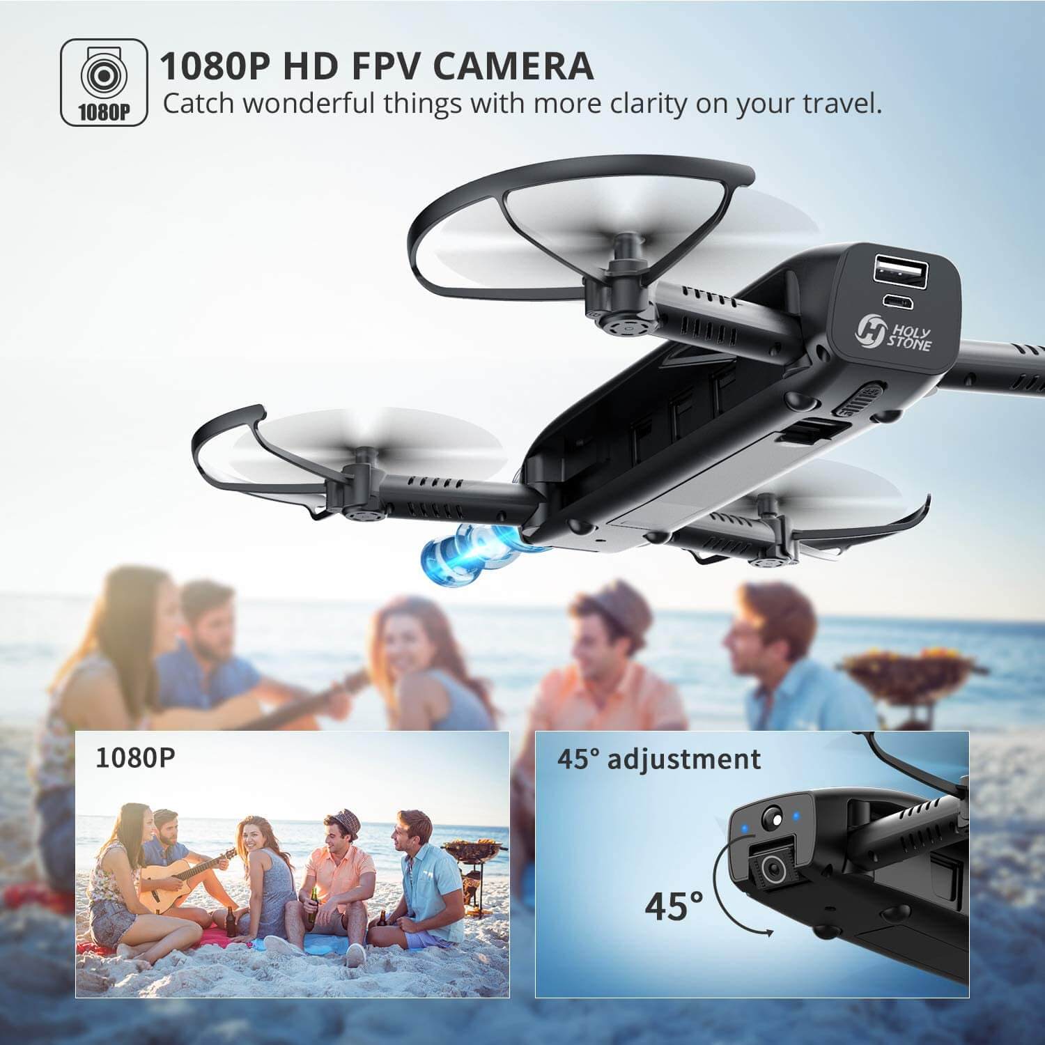 Holy Stone FPV Drone with Camera 1080P HD Foldable Drones for Adults with Optical Flow Positioning Portable Charger Function Modular Battery,8G TF Card,HS161 RC Quadcopter with Handheld Camera Mode 